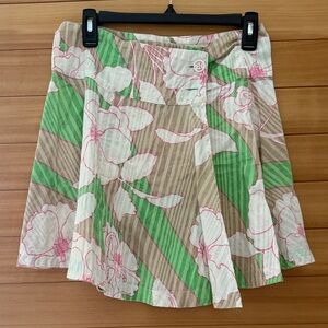Tommy Hilfiger Green and Tan Floral A-Line Skirt